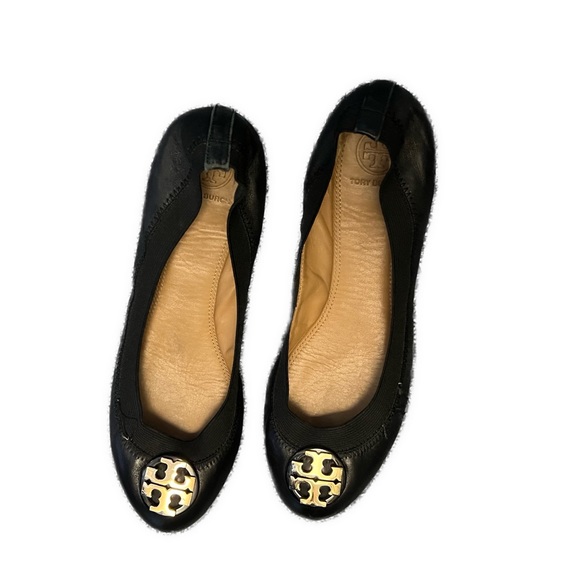 Tory Burch black ballet flats size 7 good leather elastic - Picture 5 of 9